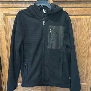 Spyder Black Grid Hooded Full Zip Fleece Jacket